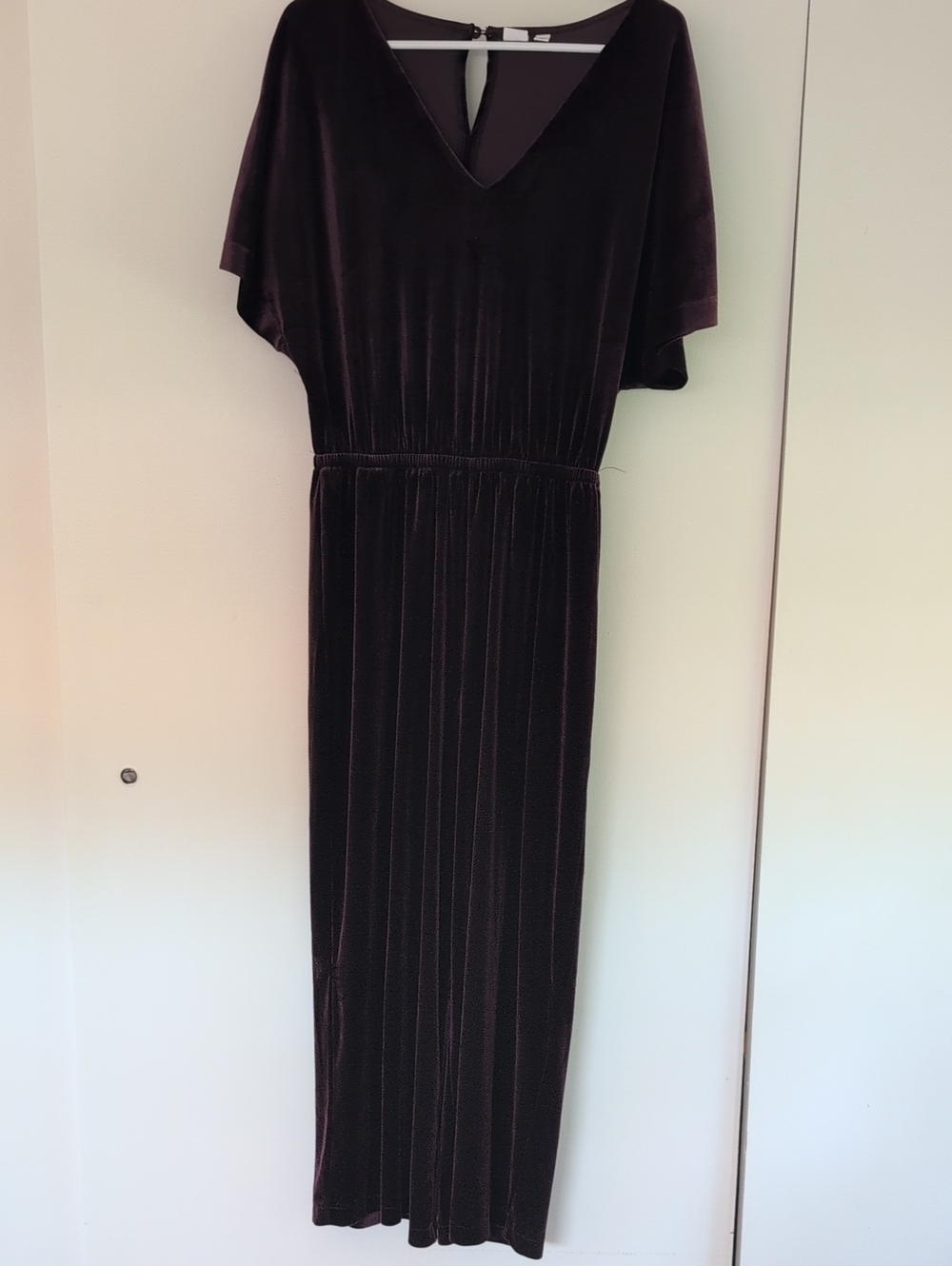 GAP Velvet Short Sleeve Jumpsuit in Deep Plum